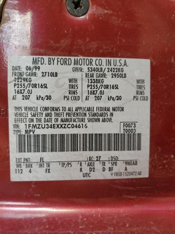 1FMZU34EXXZC04616 - 1999 FORD EXPLORER RED photo 13