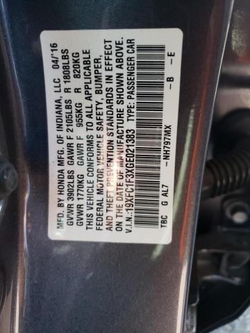 19XFC1F3XGE021383 - 2016 HONDA CIVIC EX GRAY photo 12