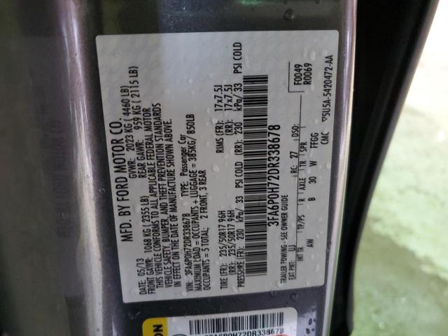 3FA6P0H72DR338678 - 2013 FORD FUSION SE GRAY photo 12