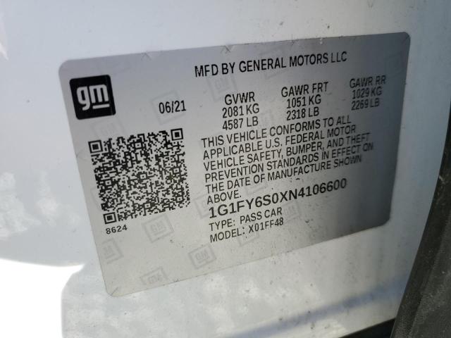 1G1FY6S0XN4106600 - 2022 CHEVROLET BOLT LT WHITE photo 12