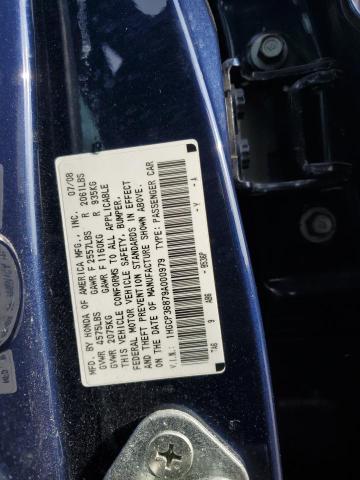 1HGCP36879A000979 - 2009 HONDA ACCORD EXL BLUE photo 12