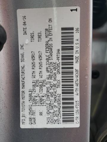 5TFCZ5AN4GX030162 - 2016 TOYOTA TACOMA DOUBLE CAB SILVER photo 13