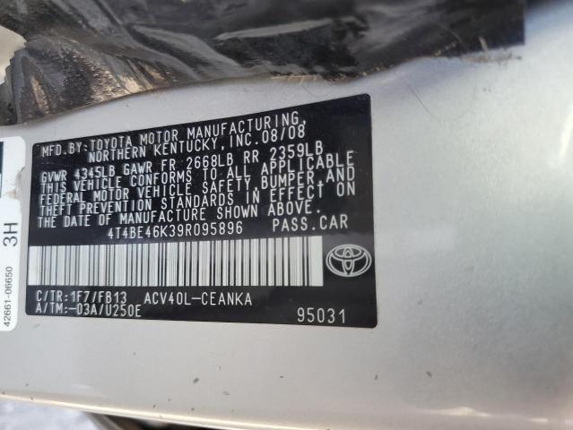4T4BE46K39R095896 - 2009 TOYOTA CAMRY BASE SILVER photo 12