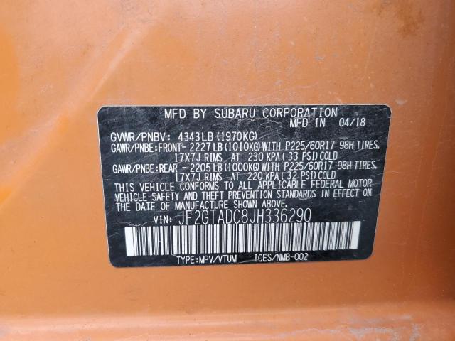 JF2GTADC8JH336290 - 2018 SUBARU CROSSTREK PREMIUM ORANGE photo 13