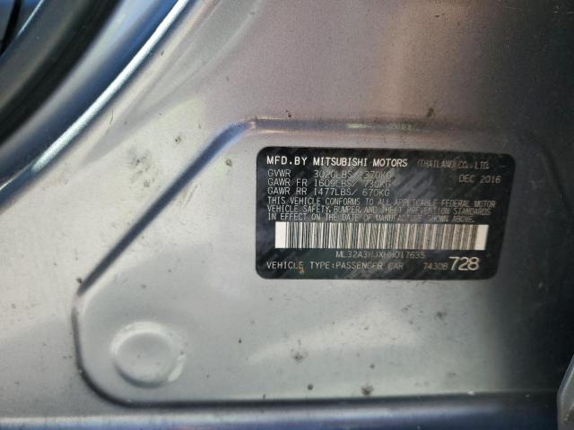 ML32A3HJXHH017635 - 2017 MITSUBISHI MIRAGE ES ნაცრისფერი ფოტო 12