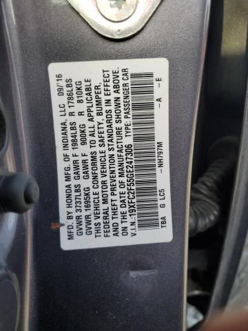 19XFC2F55GE247306 - 2016 HONDA CIVIC LX GRAY photo 13