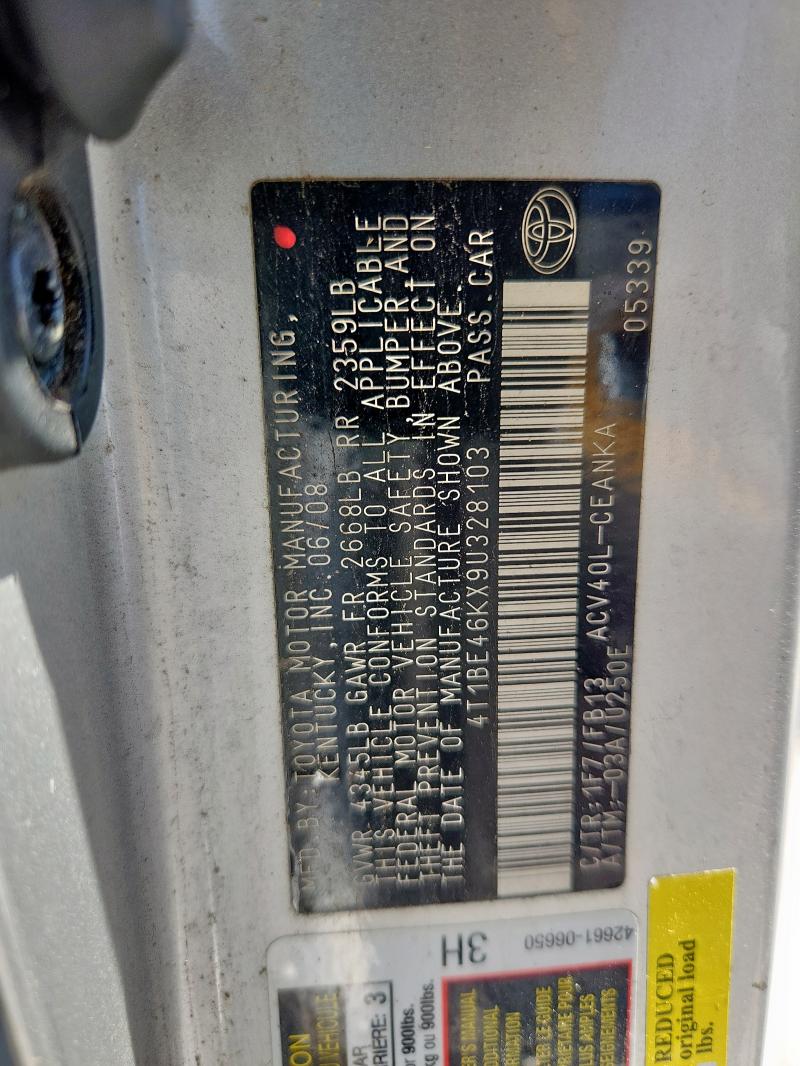 4T1BE46KX9U328103 - 2009 TOYOTA CAMRY BASE SILVER photo 12