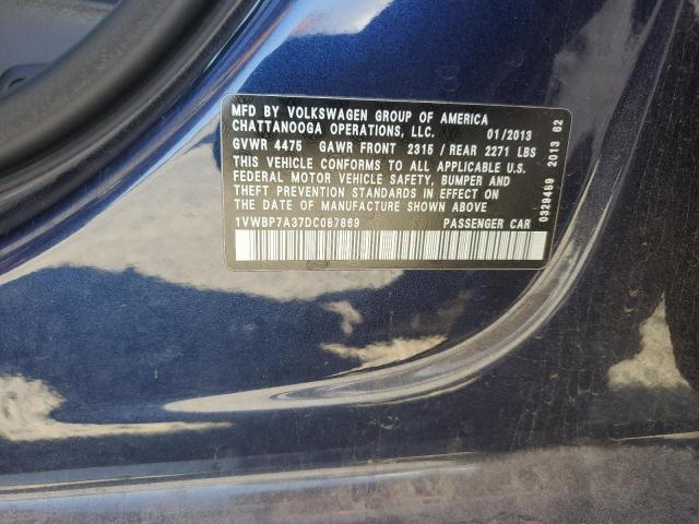 1VWBP7A37DC087869 - 2013 VOLKSWAGEN PASSAT SE أزرق صورة 12