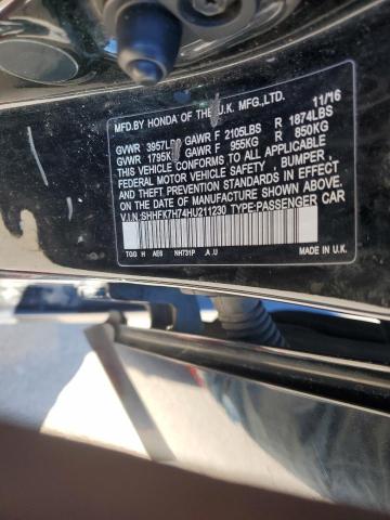 SHHFK7H74HU211230 - 2017 HONDA CIVIC EXL 黑色 照片 12