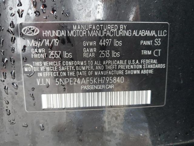 5NPE24AF5KH795840 - 2019 HYUNDAI SONATA SE BLACK photo 12