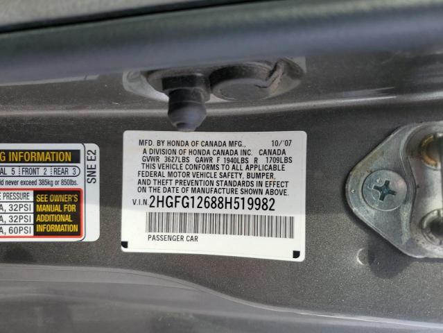 2HGFG12688H519982 - 2008 HONDA CIVIC LX Boz foto 12