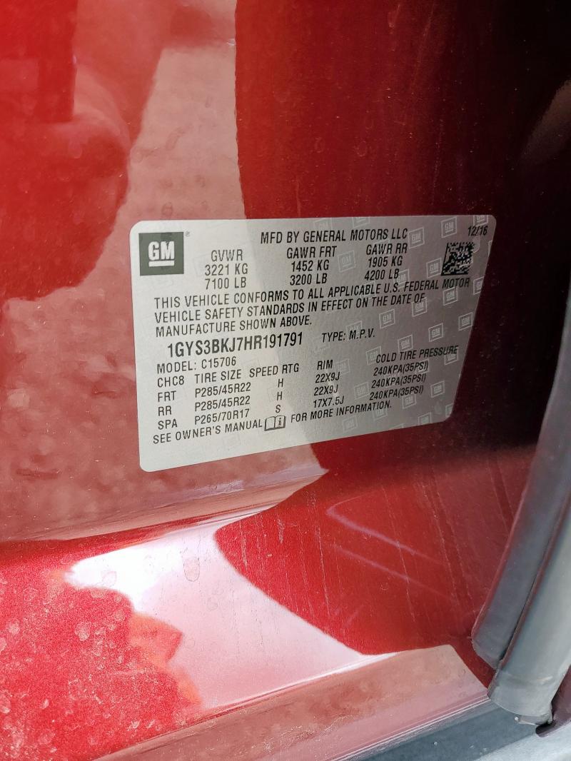1GYS3BKJ7HR191791 - 2017 CADILLAC ESCALADE LUXURY Бордовый фото 14