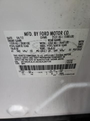 2FMDK4JC4DBA28735 - 2013 FORD EDGE SEL WHITE photo 13