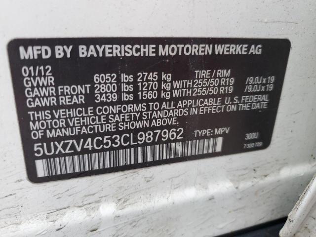 5UXZV4C53CL987962 - 2012 BMW X5 XDRIVE35I WHITE photo 13