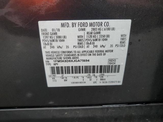 1FM5K8D8XJGA75694 - 2018 FORD EXPLORER XLT Gris foto 14