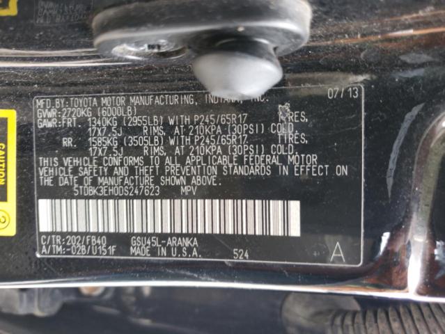 5TDBK3EH0DS247623 - 2013 TOYOTA HIGHLANDER BASE Қара фото 13