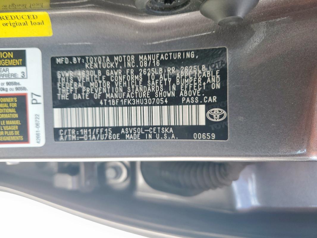 4T1BF1FK3HU307054 - 2017 TOYOTA CAMRY LE ნაცრისფერი ფოტო 13