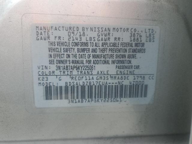 3N1AB7AP5KY225061 - 2019 NISSAN SENTRA S Srebrny zdjęcie 12