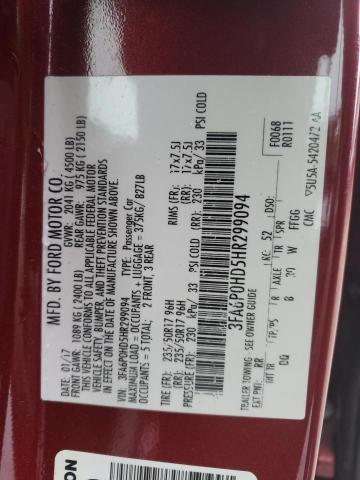 3FA6P0HD5HR299094 - 2017 FORD FUSION SE RED photo 13