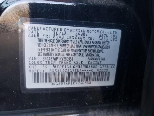 3N1AB7AP1KY250958 - 2019 NISSAN SENTRA S BLACK photo 13