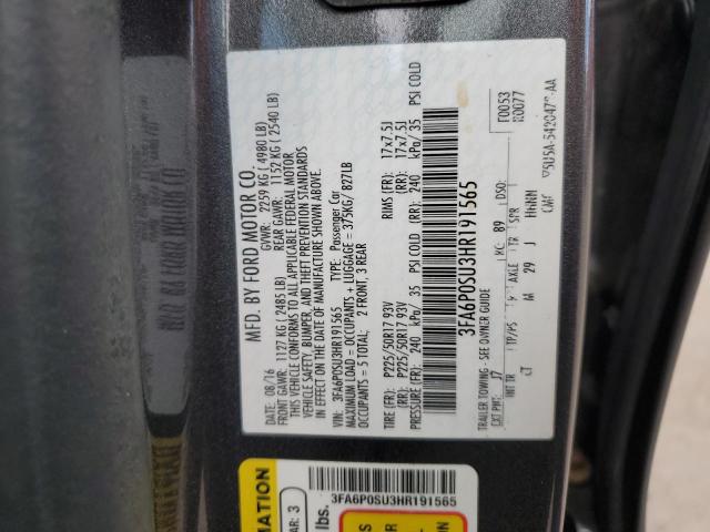 3FA6P0SU3HR191565 - 2017 FORD FUSION TITANIUM PHEV GRAY photo 12