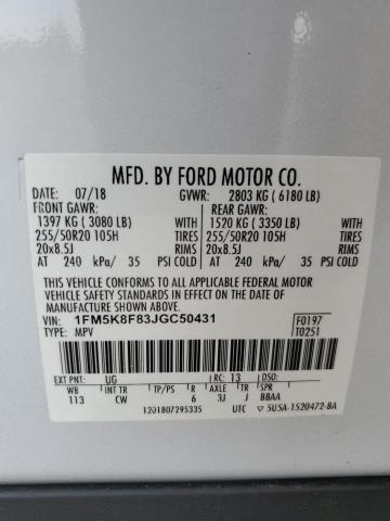 1FM5K8F83JGC50431 - 2018 FORD EXPLORER LIMITED Beyaz fotoğraf 14