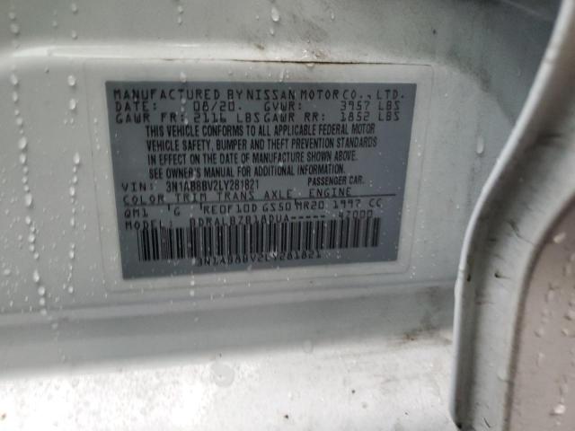 3N1AB8BV2LY281821 - 2020 NISSAN SENTRA S WHITE photo 12