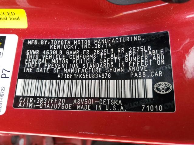 4T1BF1FK5EU834976 - 2014 TOYOTA CAMRY L RED photo 13