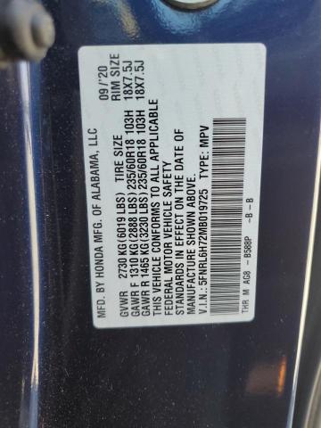 5FNRL6H72MB019725 - 2021 HONDA ODYSSEY EXL Синий фото 13