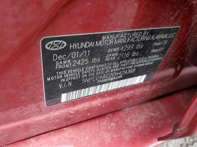 5NPEC4AC2CH429368 - 2012 HYUNDAI SONATA SE RED photo 12