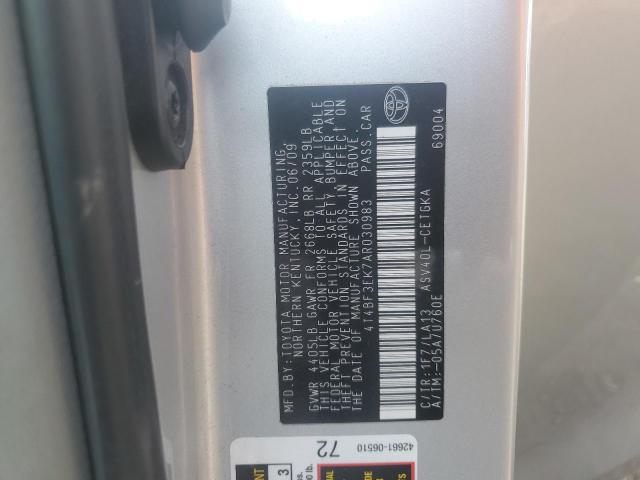 4T4BF3EK7AR030983 - 2010 TOYOTA CAMRY BASE SILVER photo 13