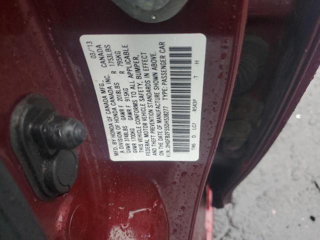 2HGFB2F55DH538277 - 2013 HONDA CIVIC LX BURGUNDY photo 12