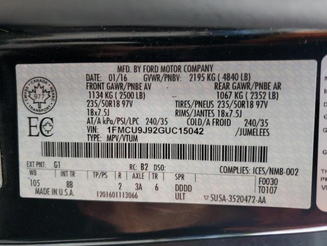 1FMCU9J92GUC15042 - 2016 FORD ESCAPE TITANIUM BLACK photo 13