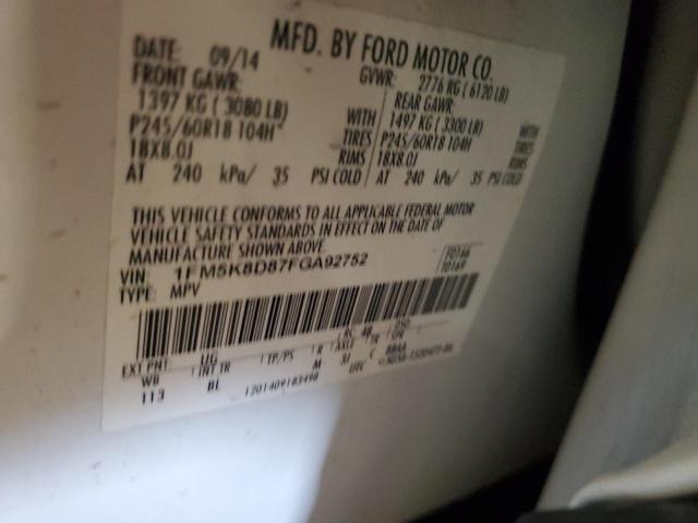 1FM5K8D87FGA92752 - 2015 FORD EXPLORER XLT Blanc photo 13