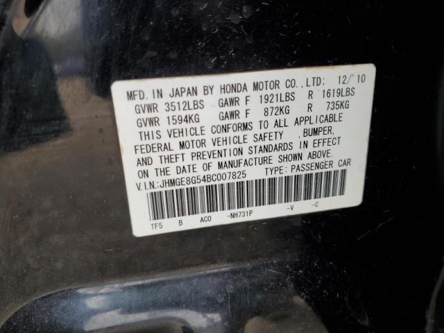 JHMGE8G54BC007825 - 2011 HONDA FIT SPORT BLACK photo 12