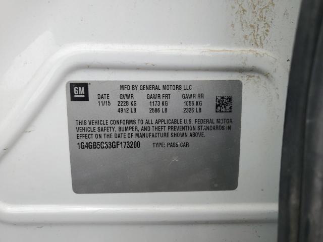 1G4GB5G33GF173200 - 2016 BUICK LACROSSE Սպիտակ լուսանկար 12