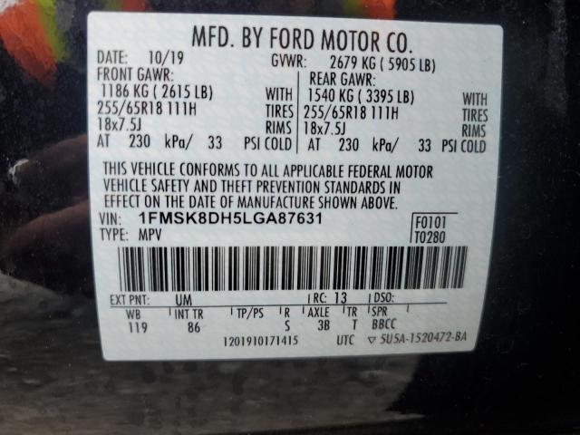 1FMSK8DH5LGA87631 - 2020 FORD EXPLORER XLT Қара фото 14