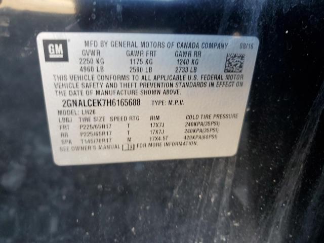 2GNALCEK7H6165688 - 2017 CHEVROLET EQUINOX LT Czarny zdjęcie 13