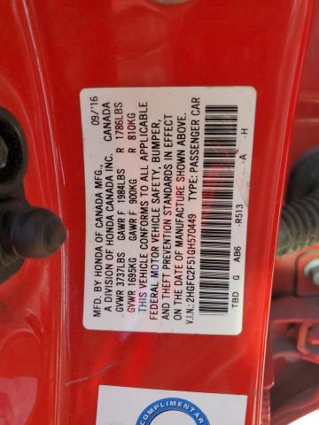 2HGFC2F51GH570449 - 2016 HONDA CIVIC LX RED photo 12