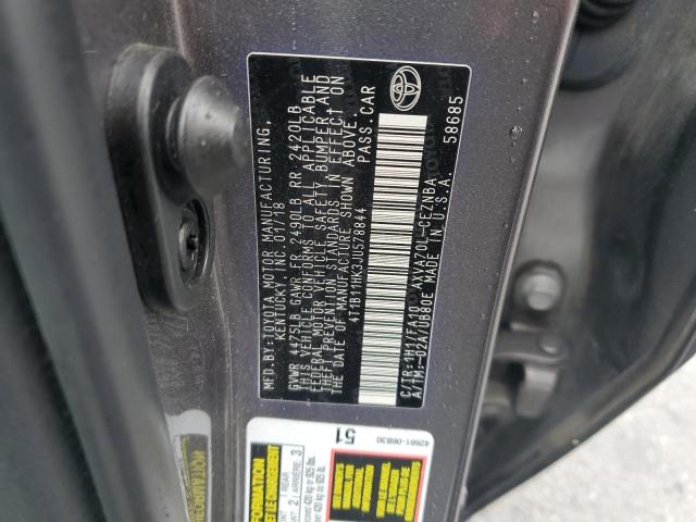 4T1B11HK3JU578844 - 2018 TOYOTA CAMRY L GRAY photo 12