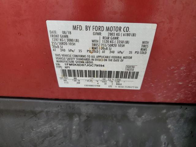 1FM5K8D87JGC79594 - 2018 FORD EXPLORER XLT Կարմիր լուսանկար 14