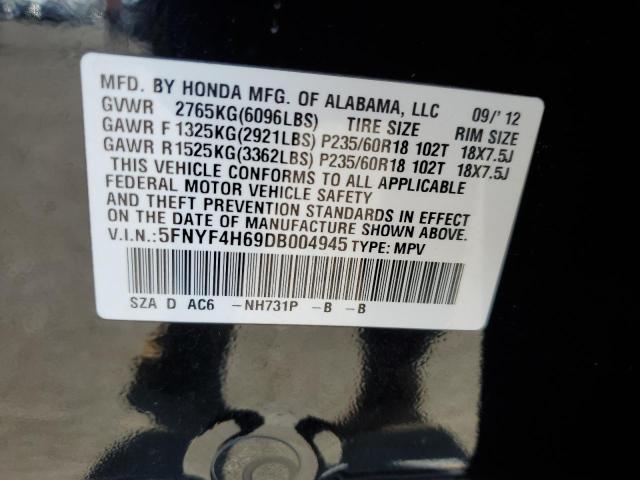 5FNYF4H69DB004945 - 2013 HONDA PILOT EXL BLACK photo 12