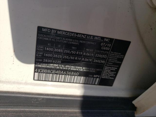4JGBB8GB4BA636860 - 2011 MERCEDES-BENZ ML 350 4MATIC WHITE photo 14