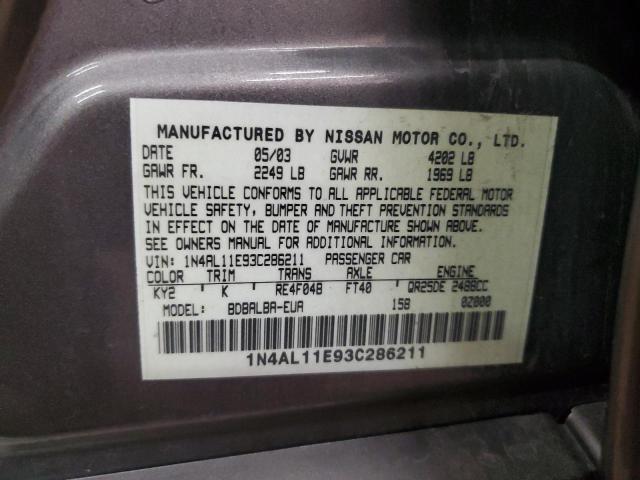 1N4AL11E93C286211 - 2003 NISSAN ALTIMA BASE თაფლისფერი ფოტო 12