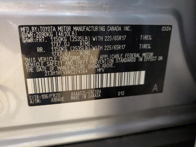 2T3H1RFV8RC274564 - 2024 TOYOTA RAV4 LE ვერცხლისფერი ფოტო 13