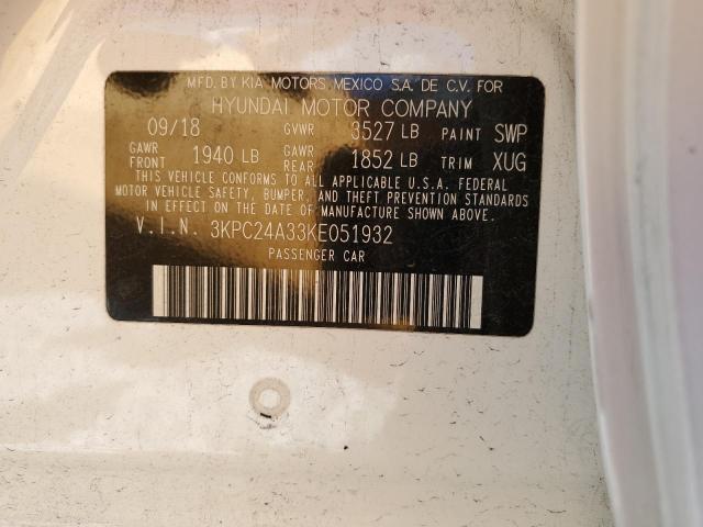 3KPC24A33KE051932 - 2019 HYUNDAI ACCENT SE Biały zdjęcie 12