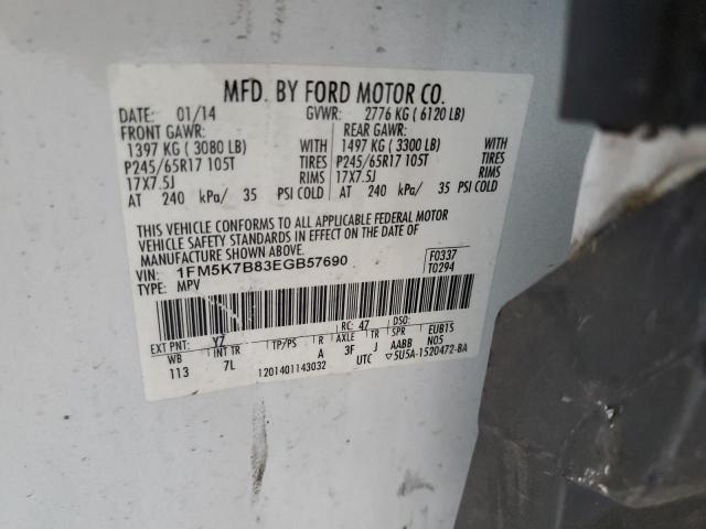 1FM5K7B83EGB57690 - 2014 FORD EXPLORER WHITE photo 13