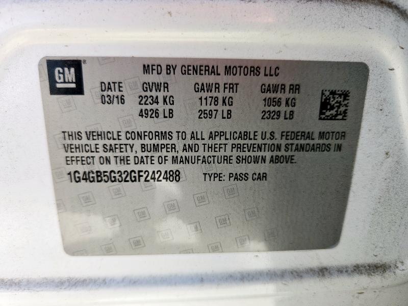 1G4GB5G32GF242488 - 2016 BUICK LACROSSE Ақ фото 13