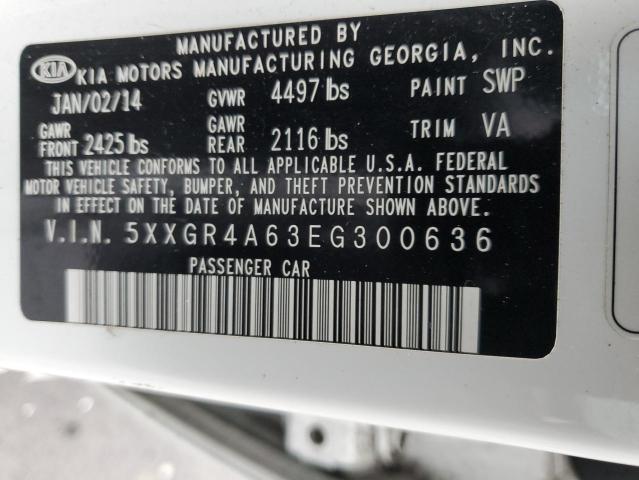 5XXGR4A63EG300636 - 2014 KIA OPTIMA SX WHITE photo 12