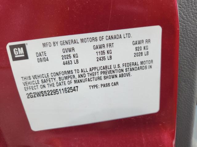 2G2WS522951162547 - 2005 PONTIAC GRAND PRIX GT 勃艮第红 照片 12